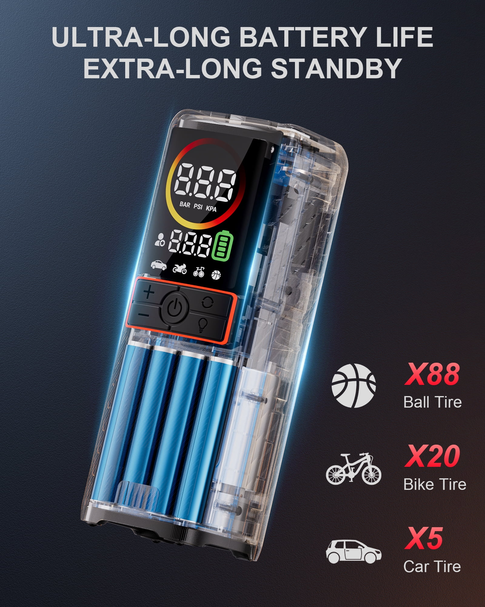 160 PSI Portable Tire Inflator Air Compressor 7500mAh Battery Cordless Air Pump for Car Tires Auto-Shutoff w/ LED Digital Pressure, GOOLOO GT160 Tire Pump for Bikes,Balls,Motorcycles,Bicycle