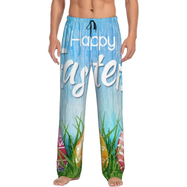 Fotbe Happy Easter Pantalones de Pijama para Hombre, Pantalones de Dormir, Pantalones de Casa con Cintura Ajustable y Bolsillos-X-Large