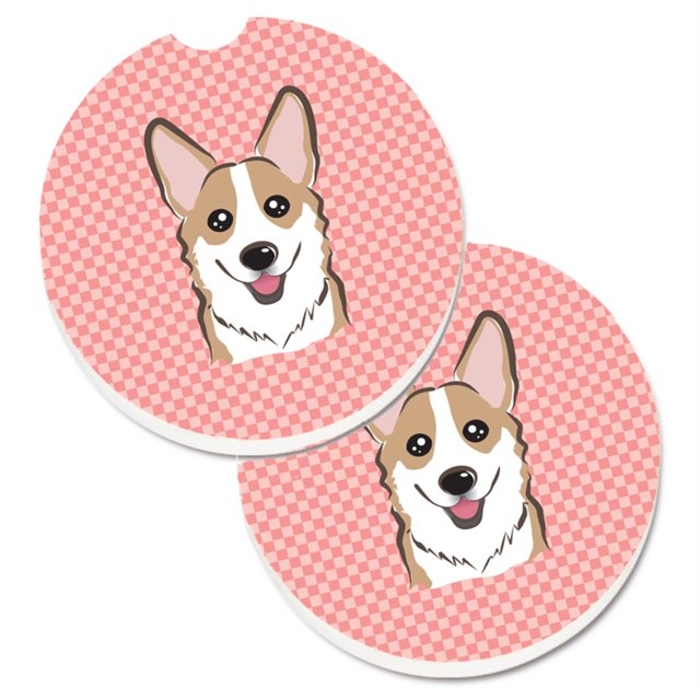 Juego de 2 Posavasos para Coche Caroline's Treasures Checkerboard Pink Corgi BB1253CARC Multicolor