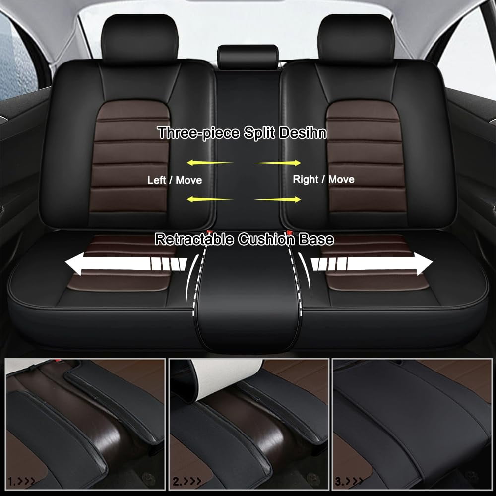 AFUNTIO Leather 5 Seat Covers for Honda 99% Models,Car Seat Cushions Full Set,Waterproof Car Sit Protectors,Nonslip Interior Accessories(Black and Coffee)
