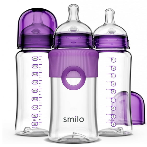 Set de biberones Smilo, 300 ml, paquete de 3, anticólicos de flujo lento