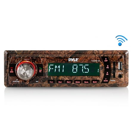 Pyle PLMRDK18B - Camo Stereo Radio Headunit Receiver, Bluetooth Wireless Streaming, Hunting Camouflage Style, MP3/USB/SD/AUX/FM Radio, Single