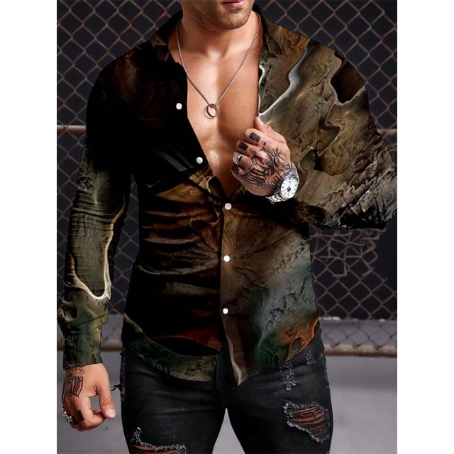 Camisa con estampado abstracto para hombre, camisa de estilo artístico de manga larga de otoño, moda masculina, ropa informal para exteriores
