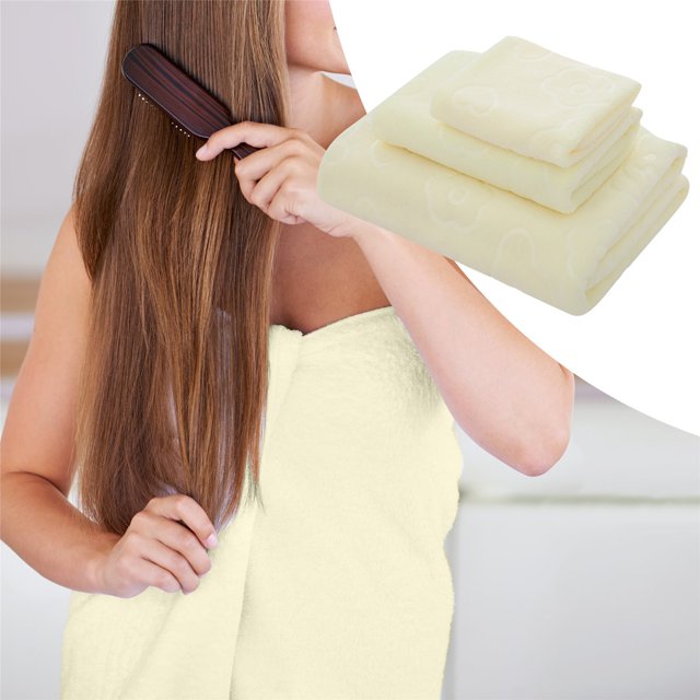 WHEANG Clearance 3 Sizes Towel Sets Bathroom Bathtowel Hand Towel Solid Color Light Yellow