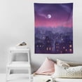 thumbnail image 4 of ONETECH Cityscape Tapestry, Old City Illustration Houses Buildings Full Moon Starry Night Sky Silhouette, Wall Hanging for Bedroom Living Room Dorm Decor, 30x40 Inch, Purple Navy, 4 of 7