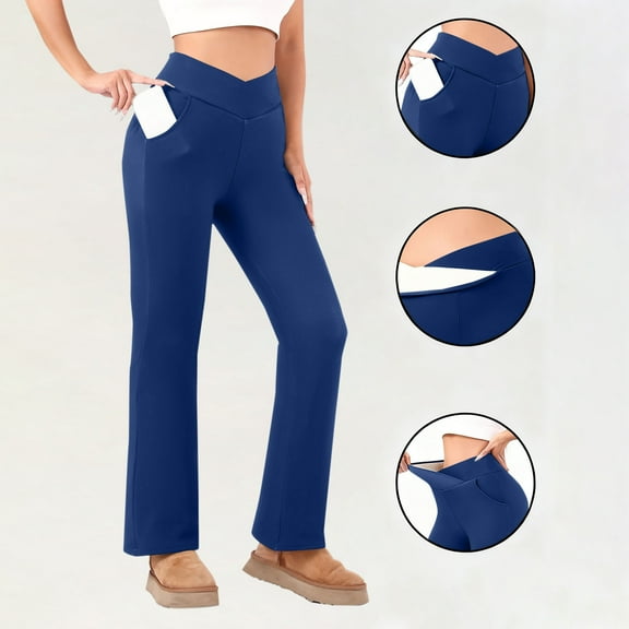 Fleece Lined Leggings for Women High Waisted Lightweight Thermal Winter Warm Yoga Pants with Pockets New Womens Beach Pants Lightweight Blue XXL
