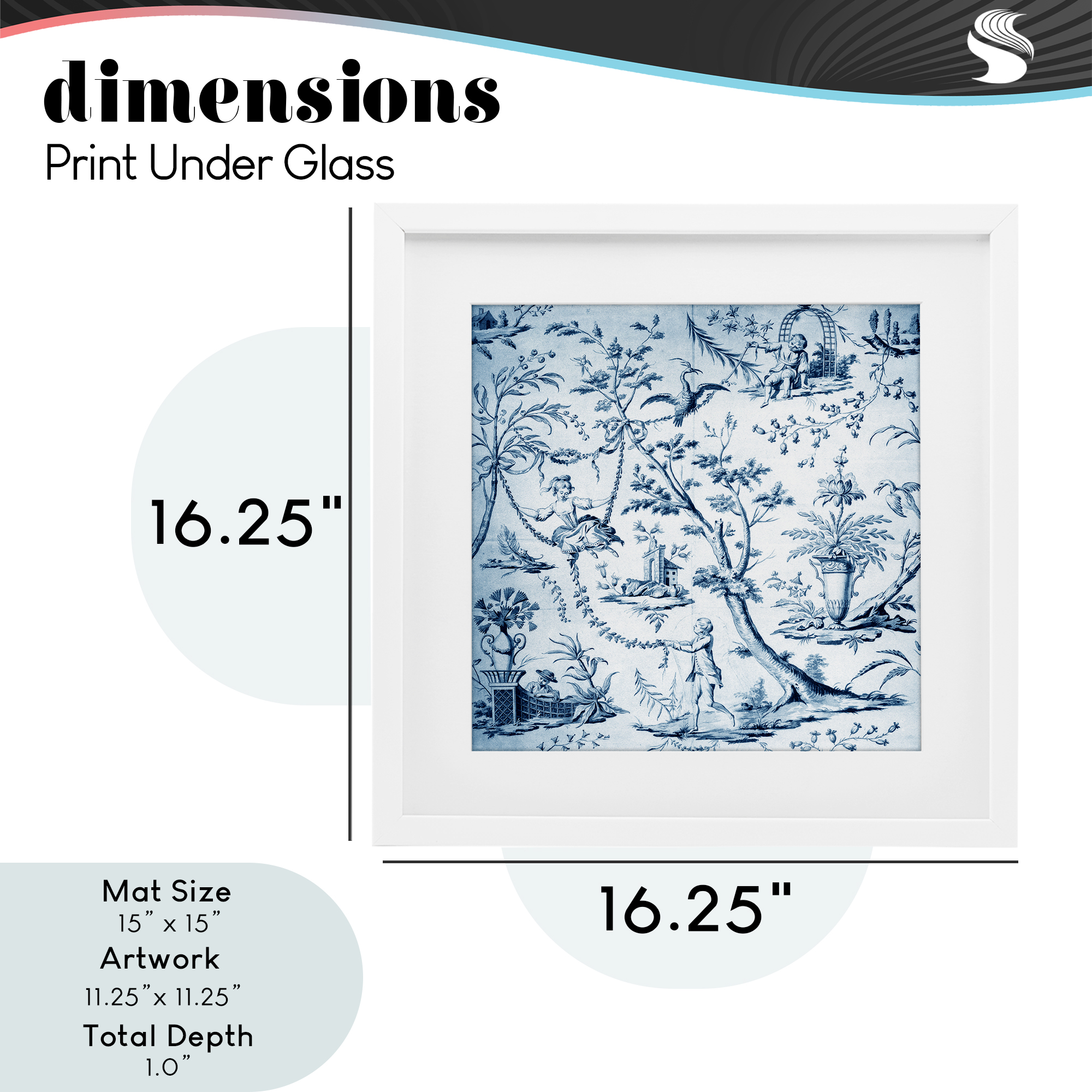 Vintage Toile Scene White Framed Print Under Glass, design by Vintage Hustle