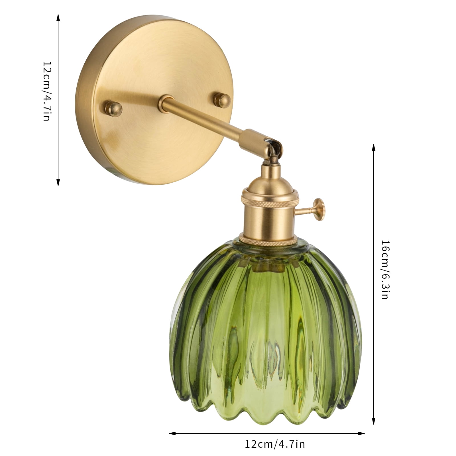 Vintage Wall Sconces Wall Mounted Green Tulip Shade Light Adjustable Angle Retro Wall Lamp Fixtures Decor for Bedside Bedroom Indoor Doorway