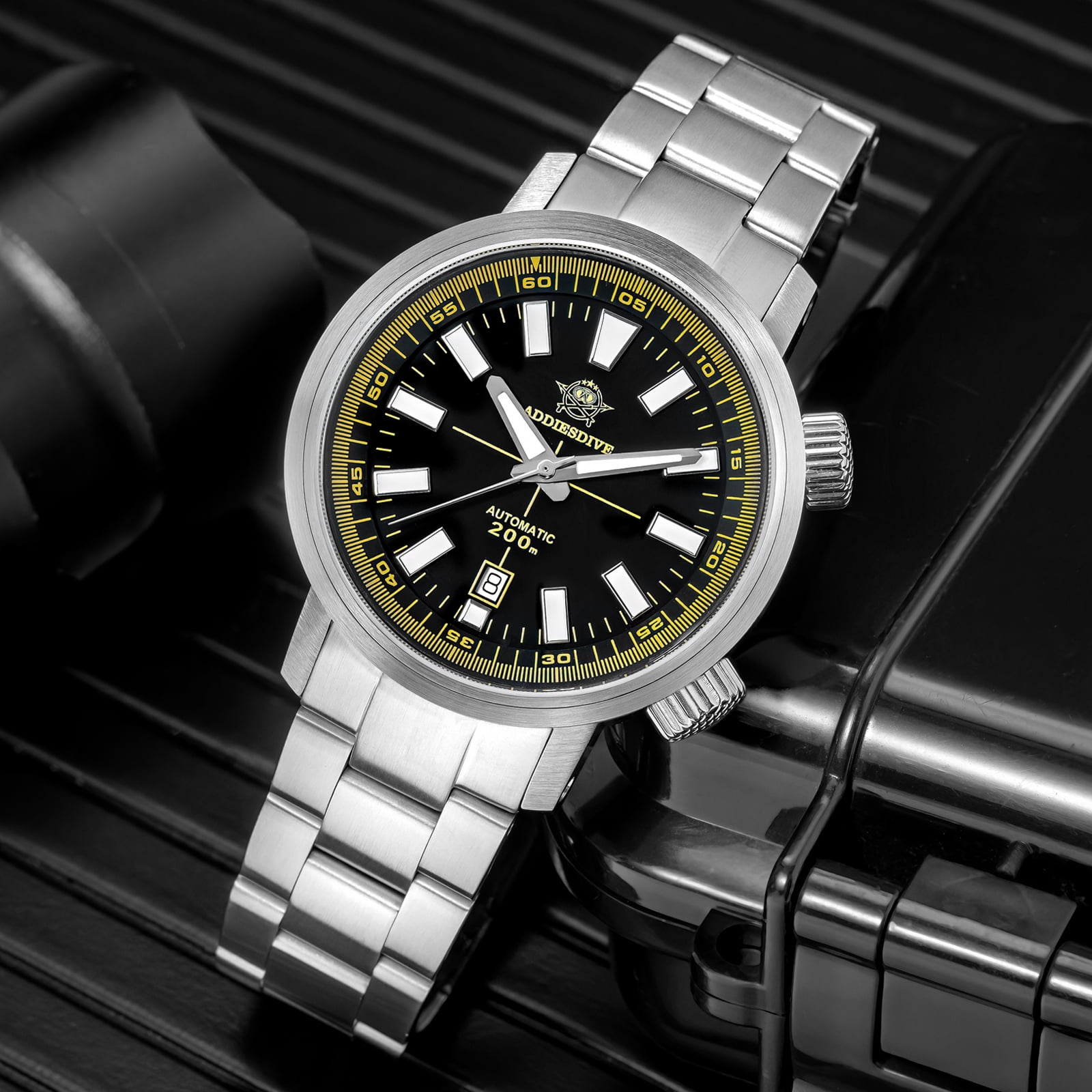 ADDIESDIVE Men's Automatic Watch with Exhibition Case Back Dive Watch 200M Sapphire Crystal Stainless Steel Luminous Date Watch for Men