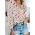 thumbnail image 3 of SUCS Women's Casual Boho Floral Printed V Neck Tops Drawstring Short Long Sleeve T Shirt Blouses, 3 of 5