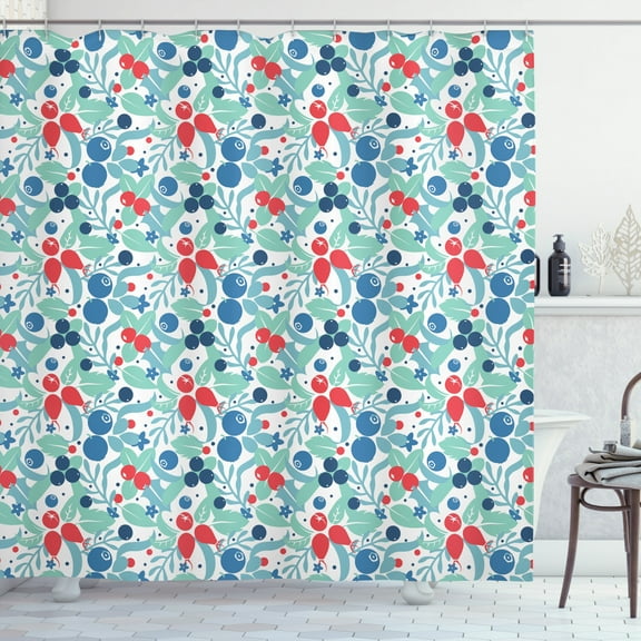 Cranberry Shower Curtain, Vibrant Harvest Gardening Swirled Strawberry Childish Girls Boys Greeting Pattern, Fabric Bathroom Set with Hooks, 69W X 75L Inches Long, Multicolor, by Ambesonne