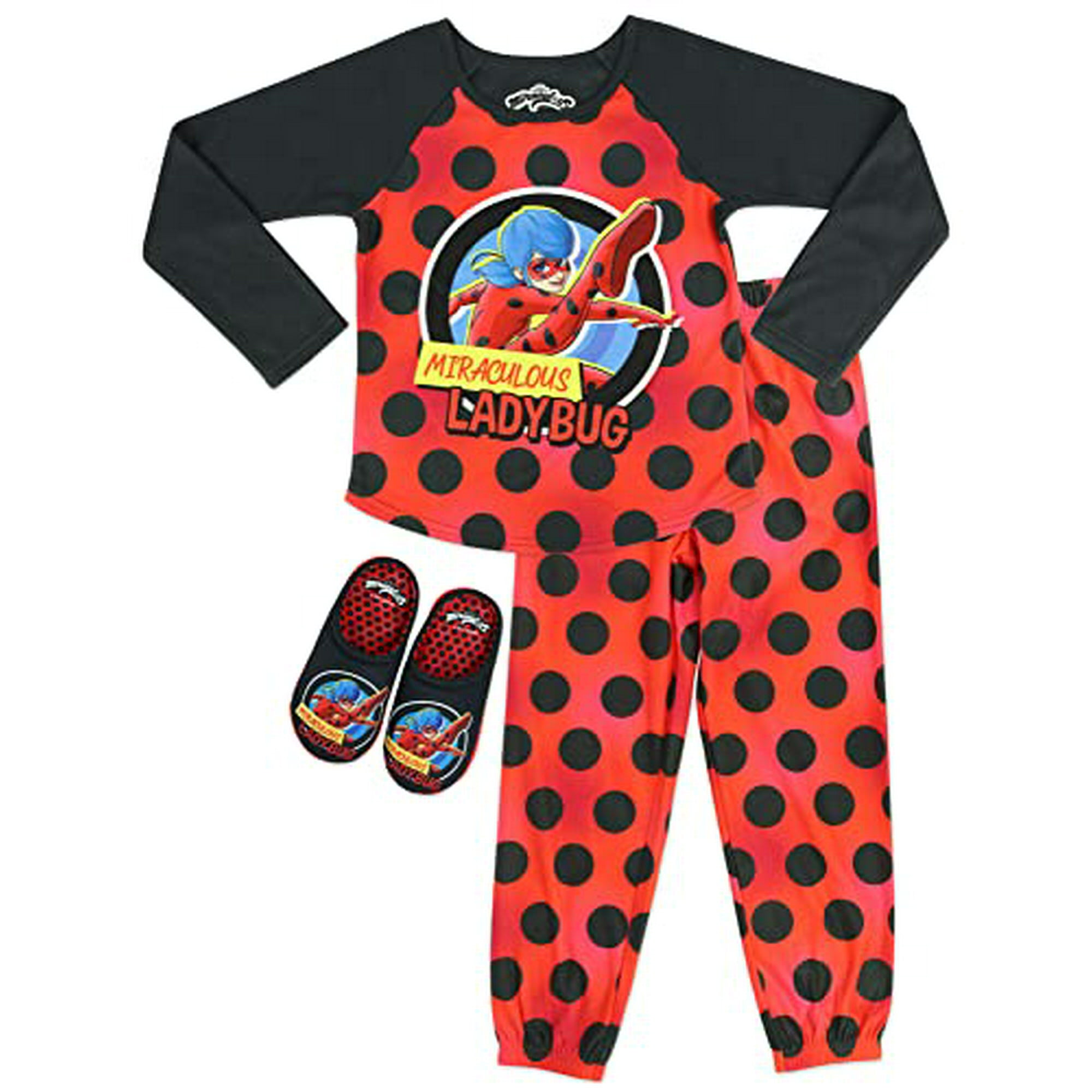 Ladybug Girls Pajama Set 2 Piece Jersey PJs with Cozeez Slippers Red Girls Size 6 6X Walmart