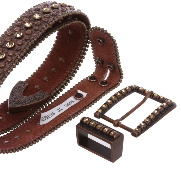 Western Brown Vegan Leather Studded Buckle Belt Studded Western Faux Leather Belt – Shoppe Twelve main image 3