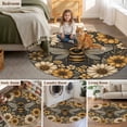 thumbnail image 6 of Retro Bee Round Living Room Rugs 7 ft, Country Yellow Honeycomb White Daisy Farmhouse Washable Area Rug with Non-Slip Sturdy Edge Binding Round Carpet for Kitchen Office Bedroom, 6 of 9