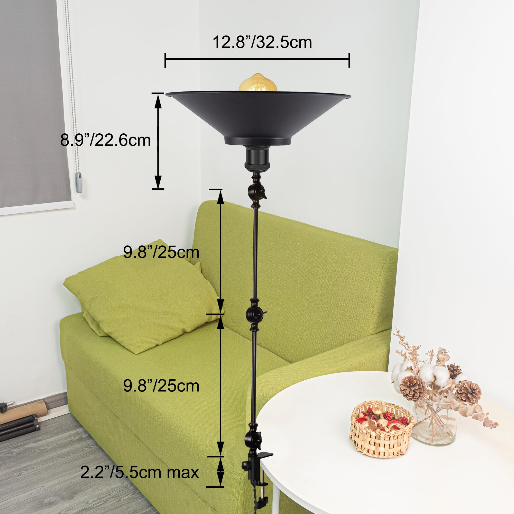 Kiven Dimmable Clip-on Desk Lamp, 1-Light Black Industrial Nightstand Lamp with Flexible Swing Arm, 8.2FT Plug in Cord, Decorative Clamp Lamp for Office Bookshelf Cabine DZ0150