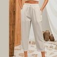 thumbnail image 5 of Ecqkame Women Cotton Linen Pants Fashion Side Lace Patchwork Lightweight Pant Casual Drawstring Elastic Waist Trousers Beige S, 5 of 7