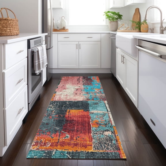 Addison Rugs Chantille Indoor/Outdoor Transitional Abstract Teal Machine Washable Runner Rug, 2'3" x 7'6"