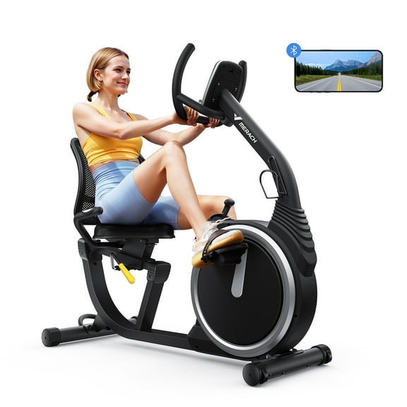 MERACH Exercise Bike, Recumbent Bike for Home Seniors Adults with Smart Bluetooth and Exclusive App, LCD, Heart Rate Handle
