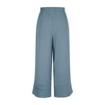 thumbnail image 3 of Linen Wide Leg Pants for Women Elastic Waist Contrast Stitching Pants with Pockets Casual Loose Trousers Beach Vacation Outfit, 3 of 8