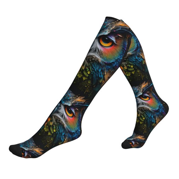 Unisex Sports Compression Socks for Nurses, Travel, Hiking & Office Work for Men Women, Rainbow Owl Face Cool