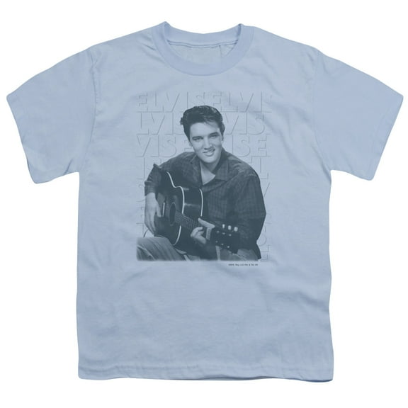 Trevco ELV461-YT-4 Elvis Presley & Repeat Youth 18-1 Short Sleeve T-Shirt, Light Blue - Extra Large