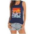 thumbnail image 3 of haizhen Racerback Tank Tops for Women Loose Fit Evening Sun Palm Tree Printed Sleeveless Athletic Running Vest Casual Summer Workout Clothes Navy, S, 3 of 5