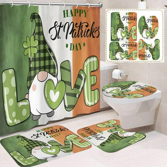 Sokhug 4 Piece Set Of Printed Shower Curtains Bathroom Partition Curtains Shower Curtains Non Slip Toilet Covers and Shaped Mats Shower Mats Bathtub and Bathroom Mats