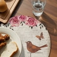 thumbnail image 3 of Pink Roses Birds Vintage Round 13 Inch Placemats Set of 6, Spring Floral Butterflies HeatResistant Non Slip Place Mats for Dining Table, Wipeable Braided Kitchen Table Mats for Housewarming, 3 of 9