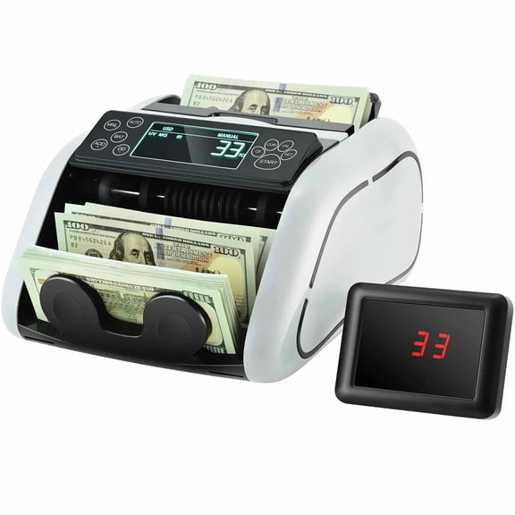 Money Counter Machine, Bill Counter with UV, MG, IR and DD Counterfeit Detection, USD & EUR Cash Counting Machine with Large LCD & External Display for Small Business
