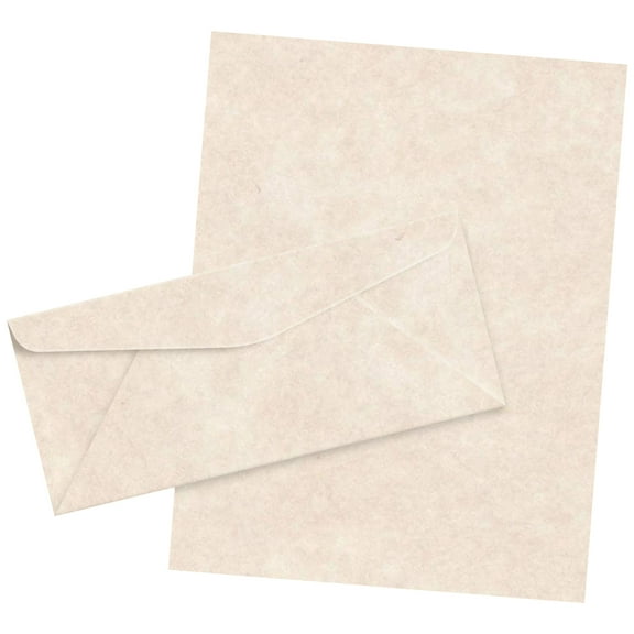 Matching 8.5 x 11" Paper & #10 Envelopes, Imitation Natural Cream Parchment Finish – Great for Letters, Invitations, Business Documents | 24lb Text, 90 GSM | 50 Paper & 50 Envelopes Per Pack