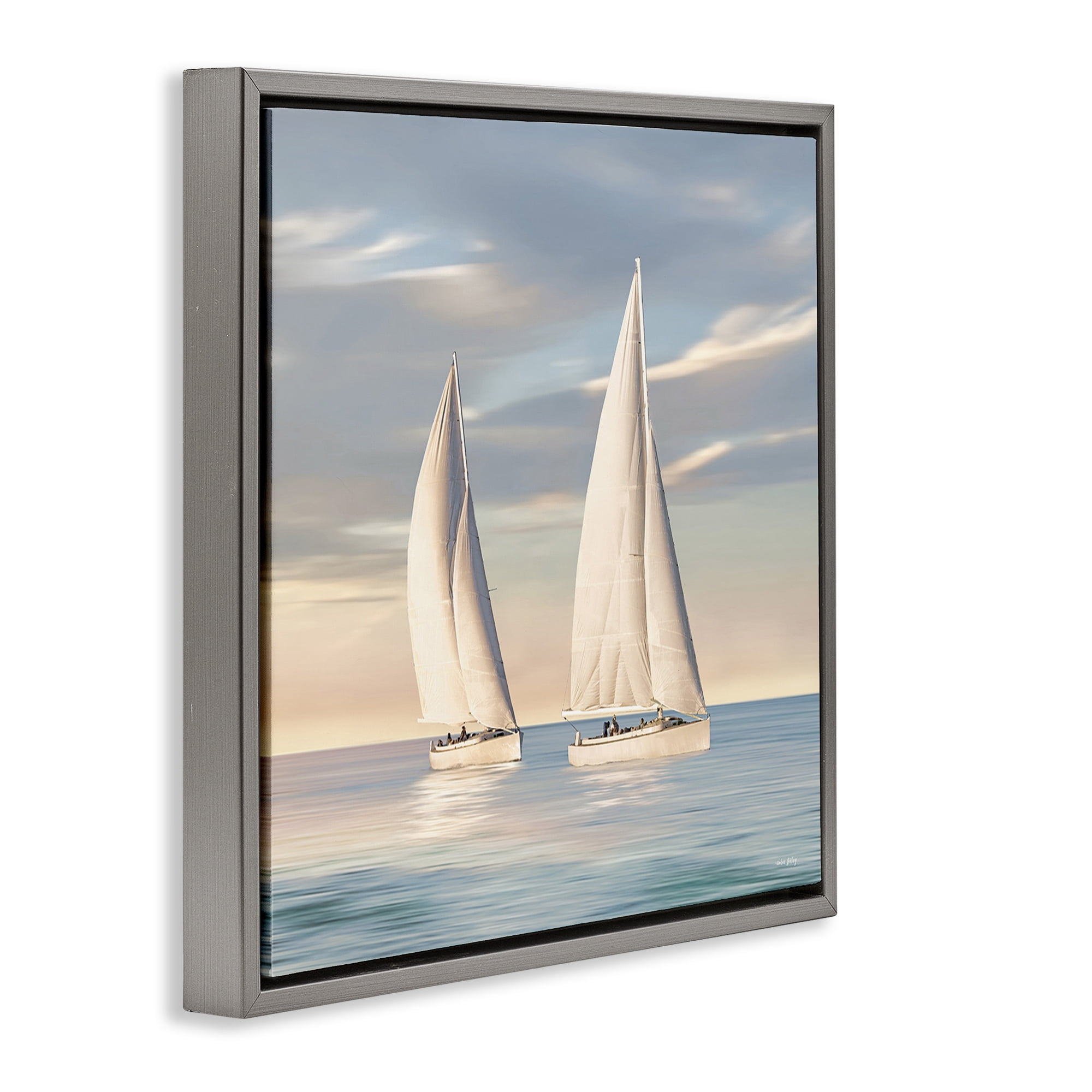 Stupell Industries Two Mighty Sailboats Transportation Painting Gray Floater Framed Canvas Art Print Wall Art, 25 x 25
