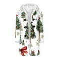 thumbnail image 6 of Christmas Mid Length Winter Coat for Women Graphic Long Sleeve Crewneck Button Down Party Print Jacket Green M, 6 of 8