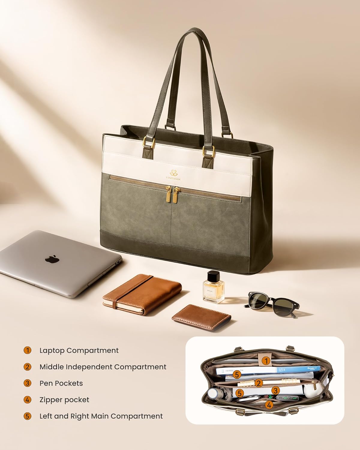 LOVEVOOK Laptop Bag for Women,15.6 Inch Vintage Work Tote Bags for Women,Leather Teacher Bag,Large Handbag Computer Briefcase