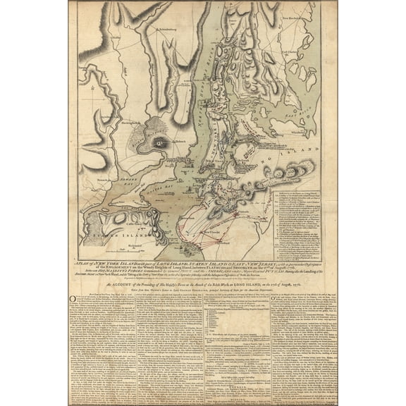 24"x36" Gallery Poster, map of New York city Long Island manhattan 1777
