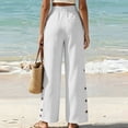 thumbnail image 5 of VEKDONE Lounge Pants for Women Cotton Elastic High Waist Palazzo Pants Button Decorative Straight Leg Trousers Summer Loose Fit Comfy Wide Leg Pants with Pockets White XL, 5 of 7