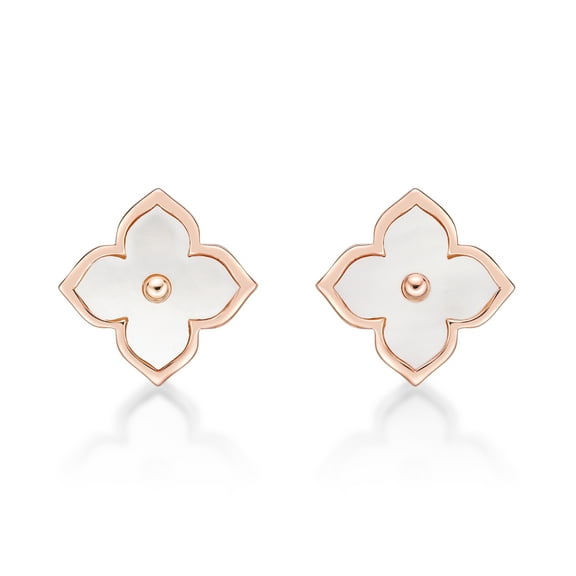 Mother of Pearl Flower Stud Earrings for Women in 925 Sterling Silver with Rose Gold Plating Post Back 12 mm by Lavari Jewelers