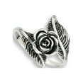 thumbnail image 4 of Oxidized Rose Flower Leaf Ring .925 Sterling Silver Feather Band Jewelry Female Male Unisex Size 8, 4 of 4