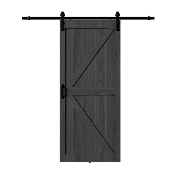 ATT Hardware 36"x84" Gray Interior Sliding Barn Door with 6.6FT Sliding Door Hardware & Handle,DIY Assembly,K Frame