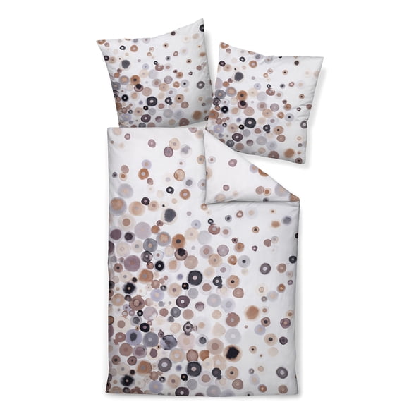 Janine Ropa de cama, 2 piezas - MODERN ART S, satén Mako, algodón mercerizado, estampado de lunares Blanco/Marrón 155x220cm
