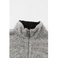 thumbnail image 4 of POGLIP Women's Gray Taupe Zip Neck Oversize Fluffy Fleece Pullover, 4 of 6