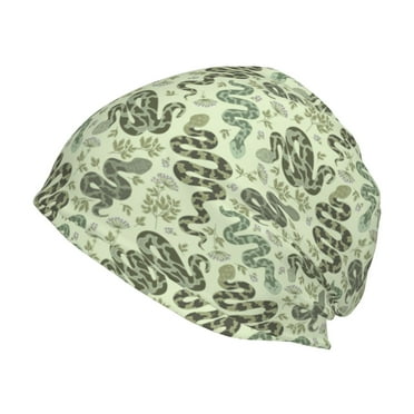 Tebeau Green Snake Print Beanie Hat for Men and Women Winter Warm Hats Knit Slouchy Thick Skull Cap