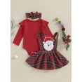 thumbnail image 2 of Bslissey Baby Girls 3Pcs Christmas Outfits Long Sleeve Elk/Solid Color Romper + Plaid Suspender Dress + Headband 3M 6M 12M 18M 24M Infant Toddler Casual Cute Clothes, 2 of 8