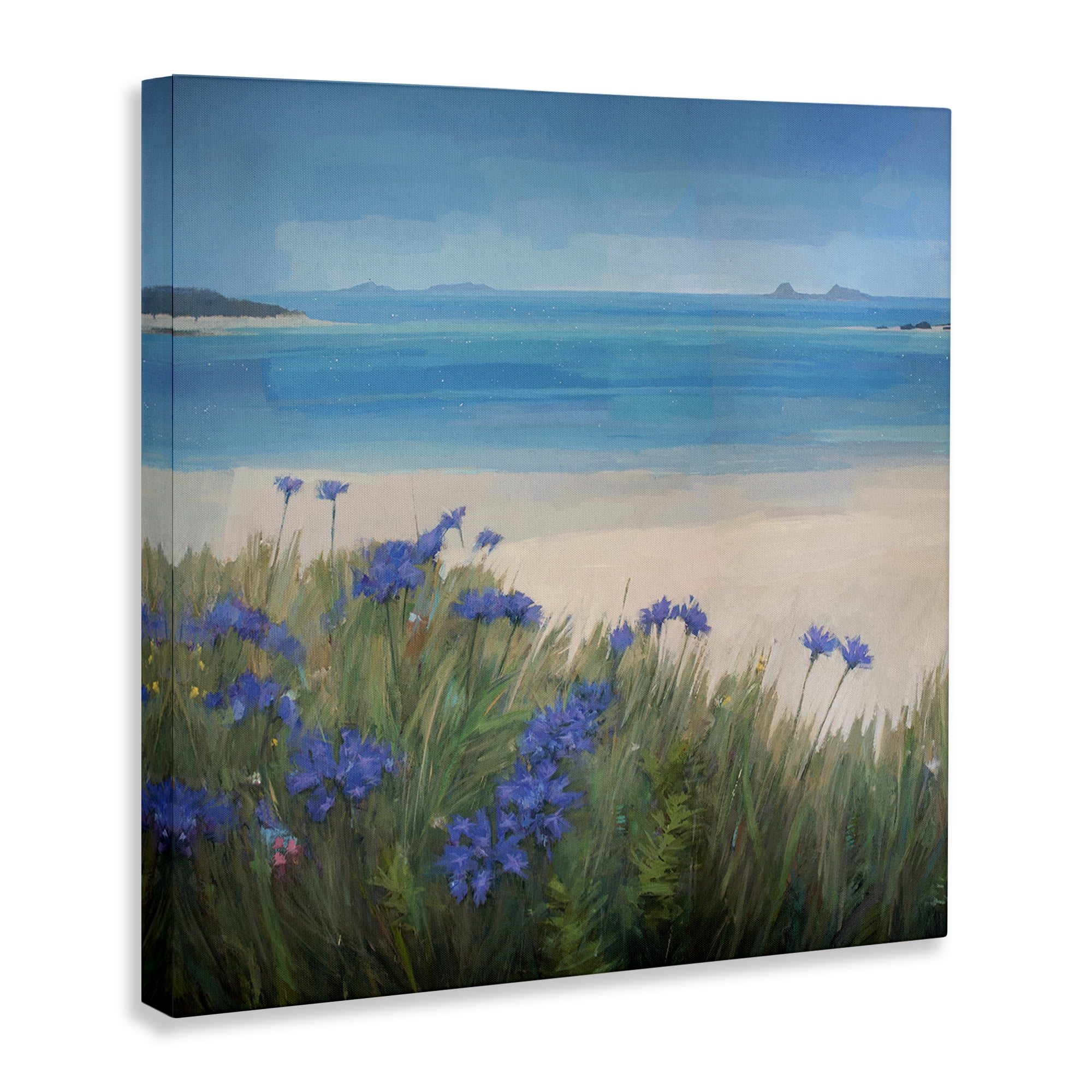 Stupell Industries Seaside Bluebell Flowers Landscape & Nature Painting Wrapped Canvas Art Print Wall Art, 17 x 17