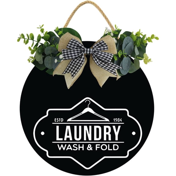 Eveokoki 12" Laundry Rustic Round Wood Wreaths Wall Hanging Outdoor, Farmhouse, Indoor, Porch, Round Wooden Hanging Sign Housewarming Gift for Home Wall Decor