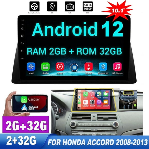 Zcargel 10.1 Inch Android 13.0 Car Stereo for Honda Accord 2008 2009 2010 2011 2012 2013 Support Wireless Carplay/Android Auto with Touchscreen WiFi GPS Navigation BT USB FM/RDS Camera