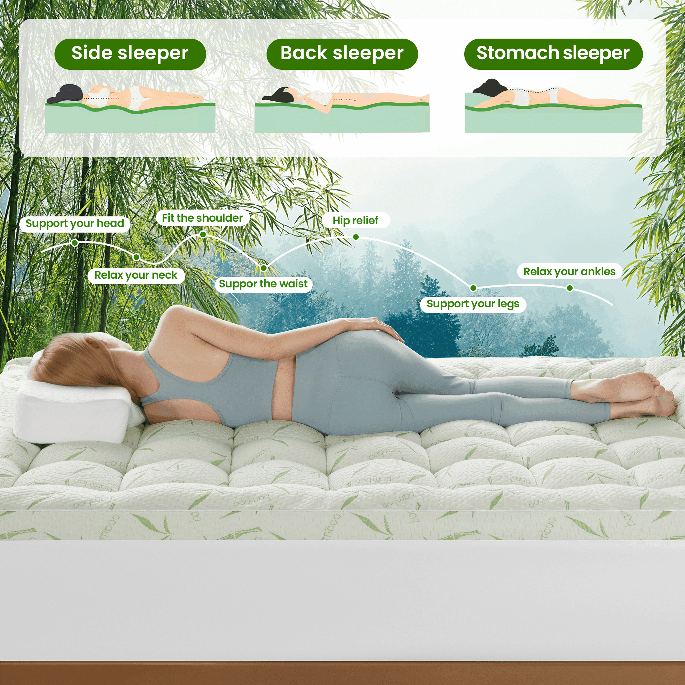 SONORO KATE Cooling Extra Thick Bamboo Mattress Topper, 900GSM Fluffy  Mattress Pad with 21" Deep Pocket, King - Walmart.com