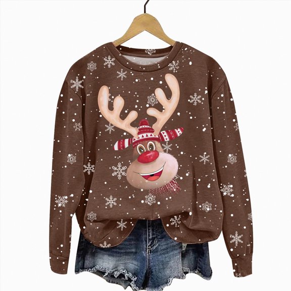 Futezty Christmas Sweatshirts for Women Novelty Funny Santa Xmas Tree Graphic Pullover Tops Loose Casual Fleece Shirts