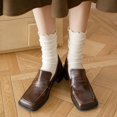 thumbnail image 4 of CoCozhu Women's Cute Ruffle Frilly Socks Neutral Thin Cotton Knit Crew Socks Ribbed Slouch Lettuce loafer Socks Teen Girls, 4 of 9