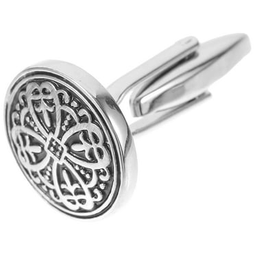 GOOHOCHY Pair of Unisex Vintage Floral Cufflinks Sleeves Buttons (Silver Black)