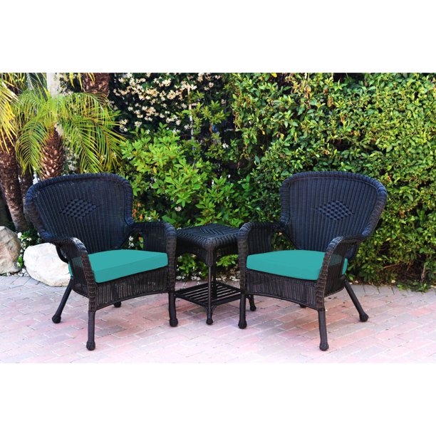 3Piece Black Wicker Outdoor Furniture Patio Conversation Set with